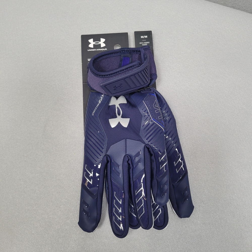 Under Armour Men UA F9 Nitro Football Gloves Navy Blue Silver Medium 1381943 410